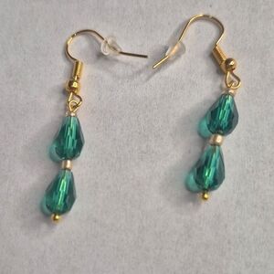 Elegant Gold and Green Crystal Drop Earrings